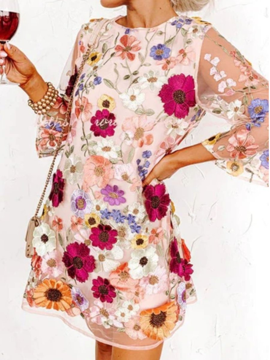 Flaura - Moda floral tridimensional Vestido corto a la cadera