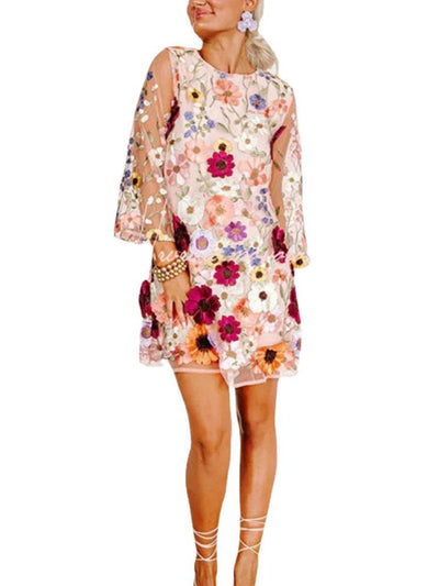Flaura - Moda floral tridimensional Vestido corto a la cadera
