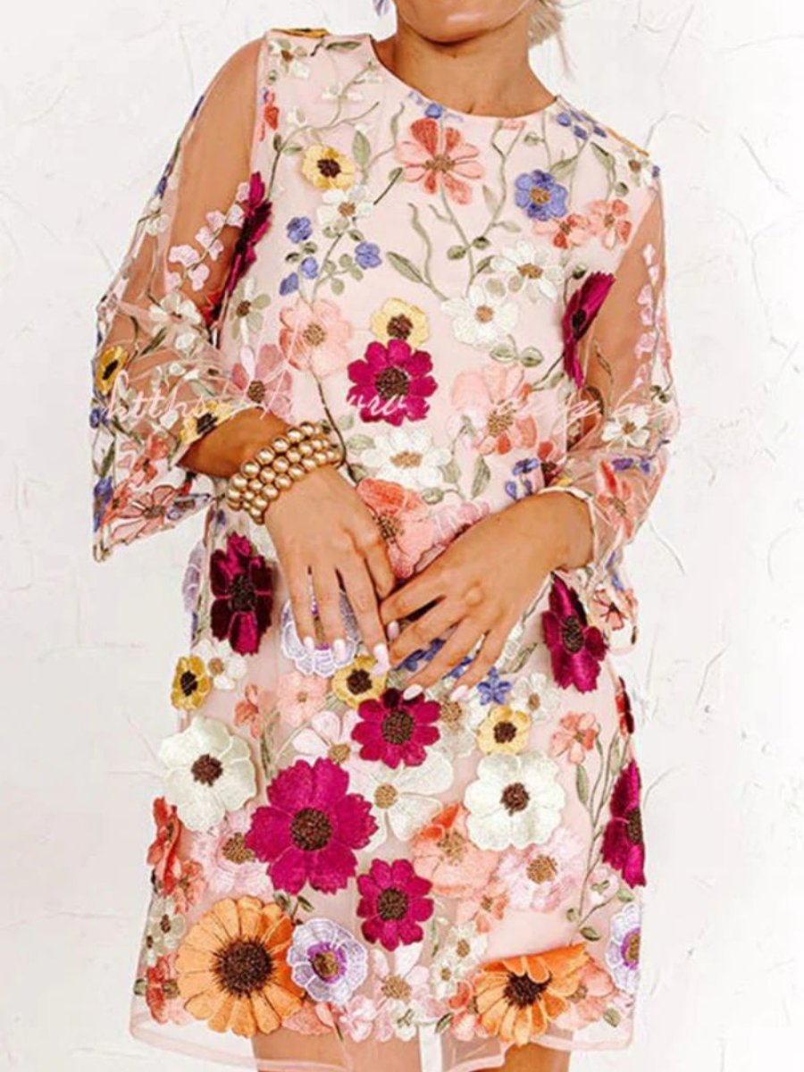 Flaura - Moda floral tridimensional Vestido corto a la cadera