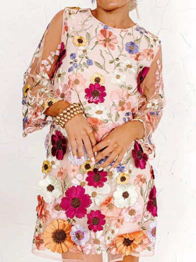 Flaura - Moda floral tridimensional Vestido corto a la cadera