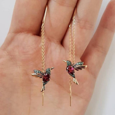 Pendientes Mujer Colgantes Esmaltados Colibrí Dorado - Katja