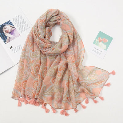 Pañuelo de pashmina con borlas florales