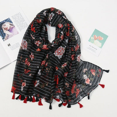 Pañuelo de pashmina con borlas florales