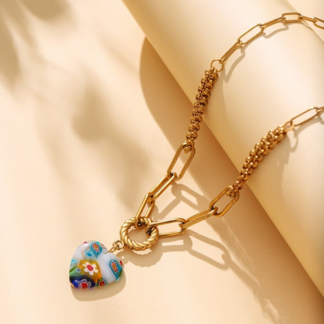 Colgante Flor de Amor de acero inoxidable chapado en oro