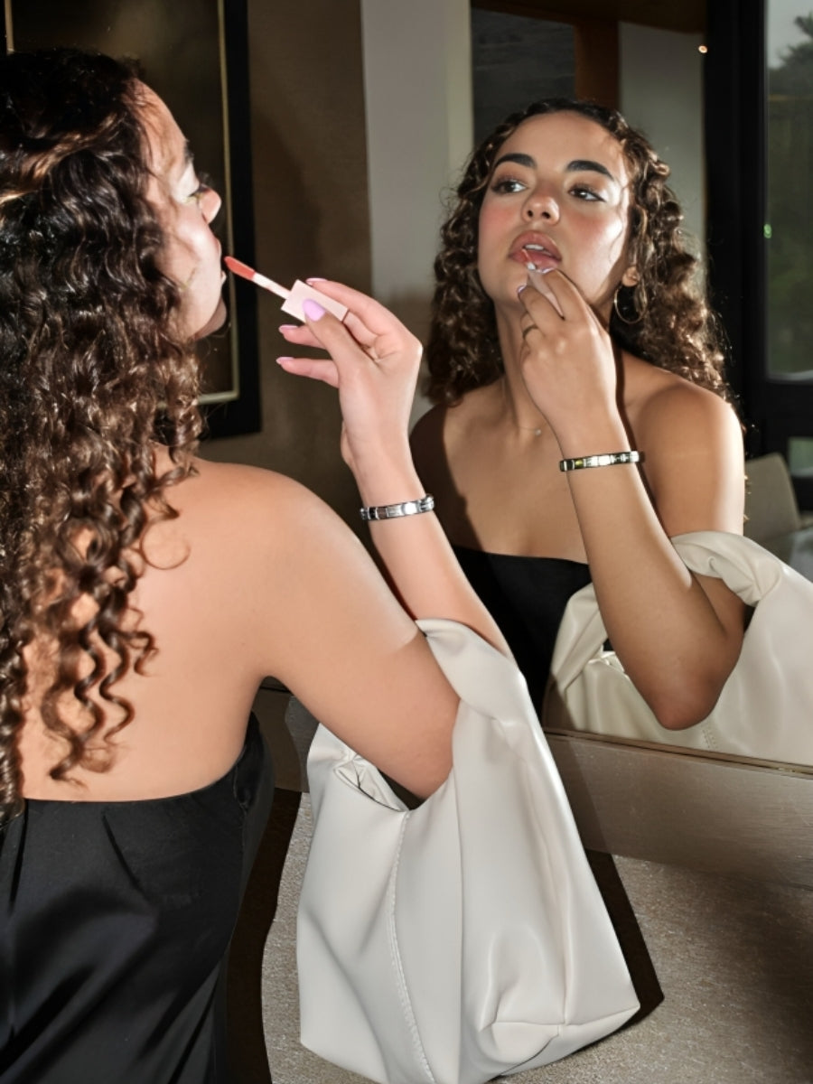 Bolso mujer tipo hobo asa redonda cuero sintético diseño moderno - Malva