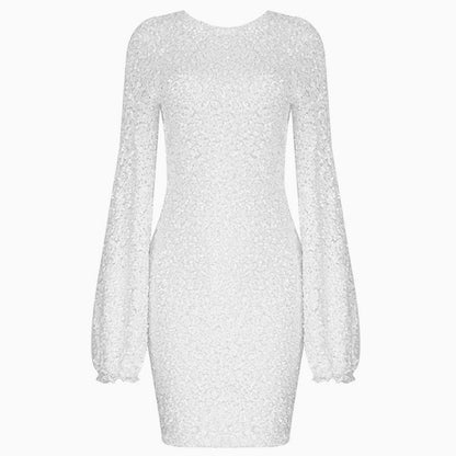 Jade - Minivestido de noche de manga larga con lentejuelas brillantes