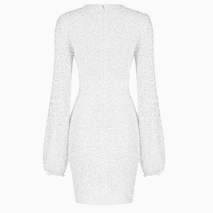 Jade - Minivestido de noche de manga larga con lentejuelas brillantes