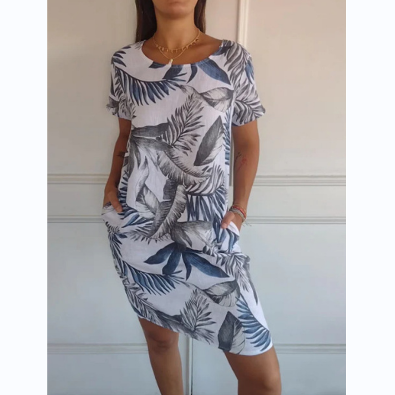 Tamara - Vestido de cuello redondo con estampado botánico