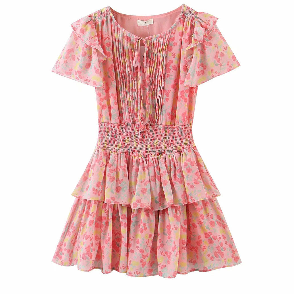 Ella - Sweet Style Minivestido con volantes y estampado floral
