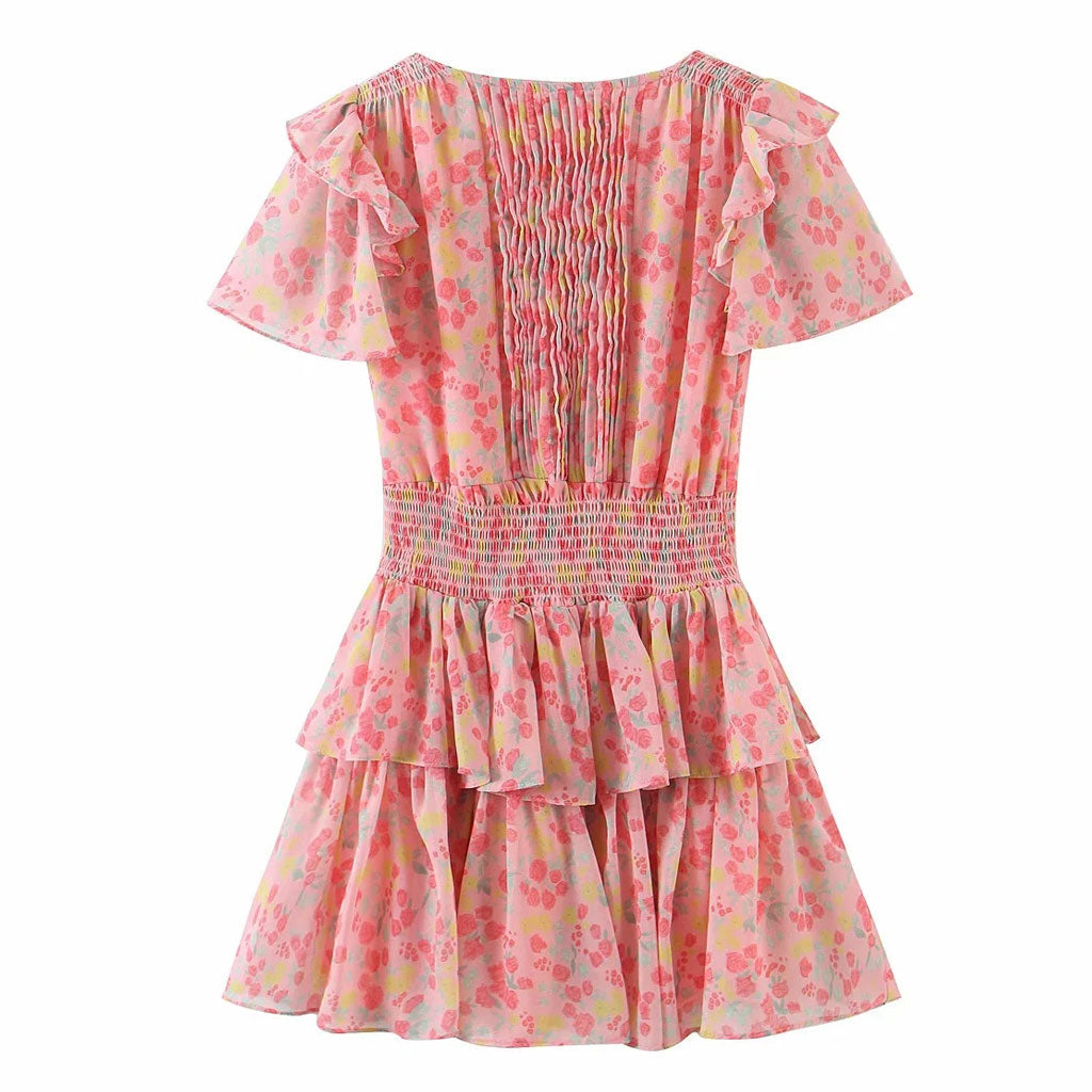 Ella - Sweet Style Minivestido con volantes y estampado floral