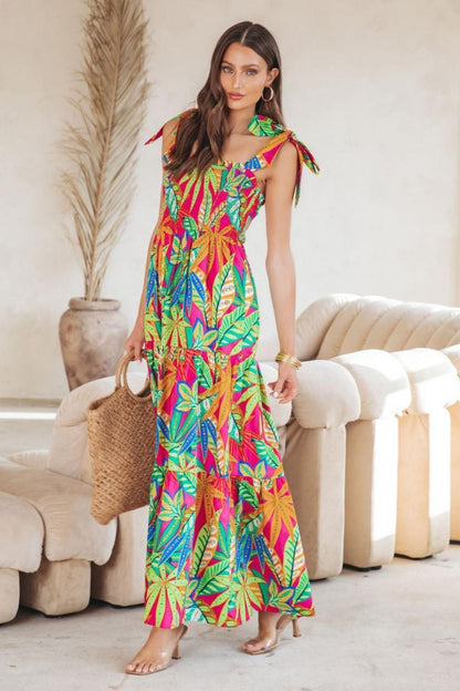 Finja - maxi vestido estampado con volantes y pajarita