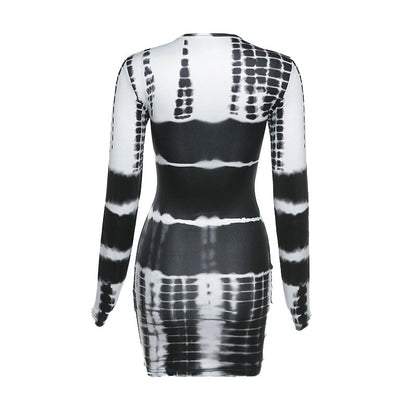 Elina - Mini Vestido Bodycon de Manga Larga con Mezcla de Tie Dye de Moda