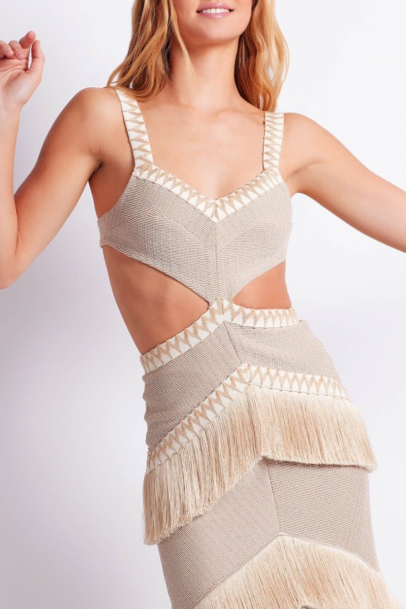 Getse - Maxivestido de punto con flecos y recortes