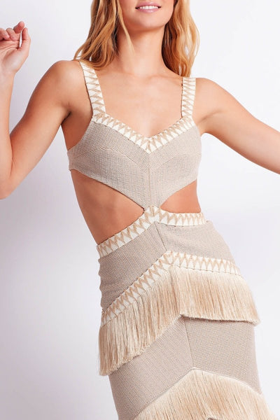 Getse - Maxivestido de punto con flecos y recortes