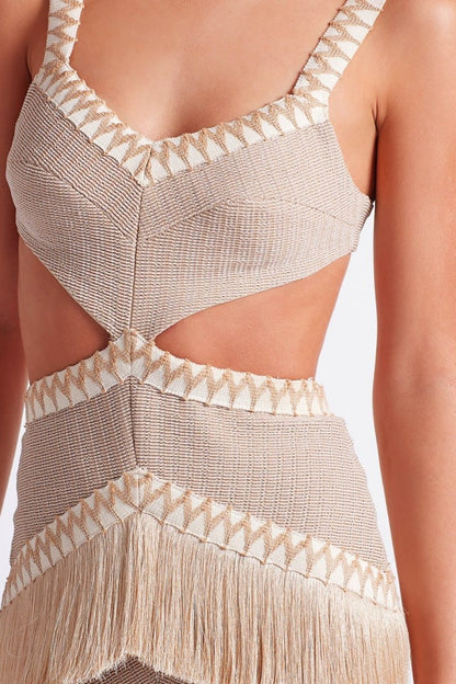 Getse - Maxivestido de punto con flecos y recortes