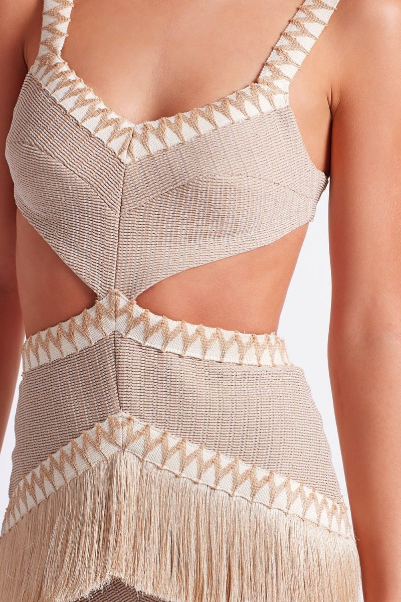 Getse - Maxivestido de punto con flecos y recortes