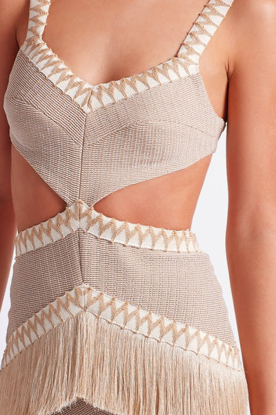 Getse - Maxivestido de punto con flecos y recortes