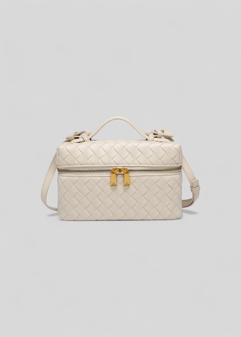 Bolso mujer trenzado negro estructura rígida cremalleras doradas - Valeska