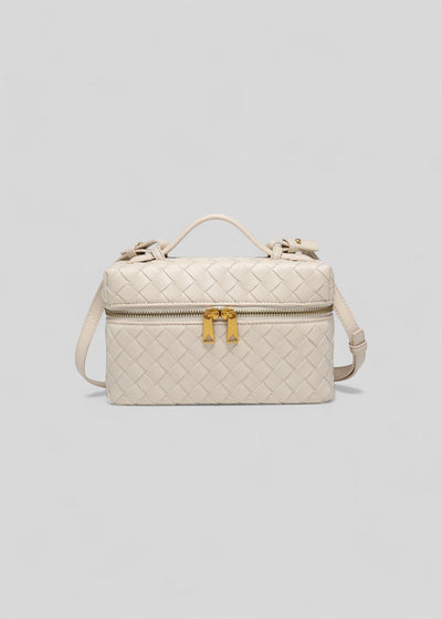 Bolso mujer trenzado negro estructura rígida cremalleras doradas - Valeska