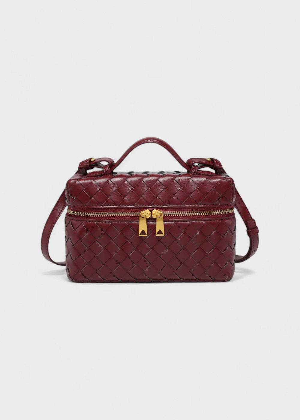 Bolso mujer trenzado negro estructura rígida cremalleras doradas - Valeska