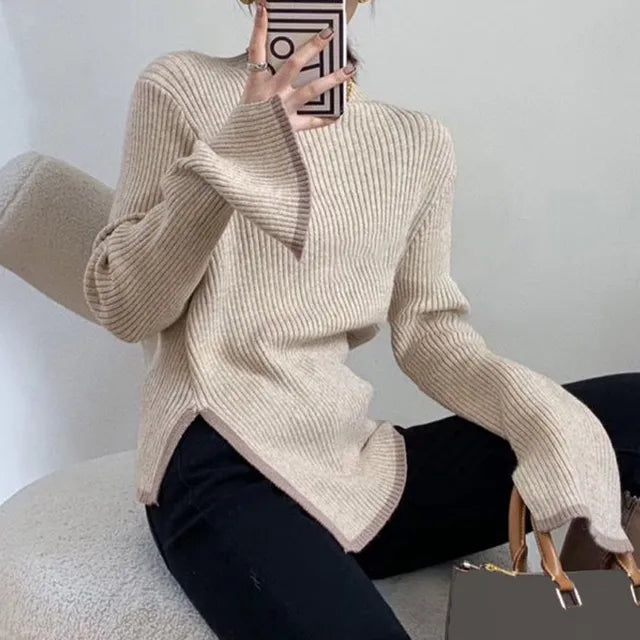 Moda Elegante Suéter de Cuello Alto