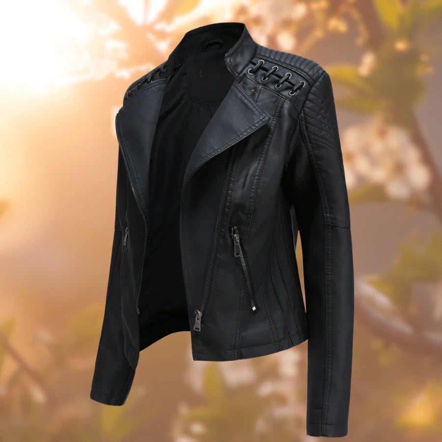 Mandy Noir Chaqueta de cuero estilo motero